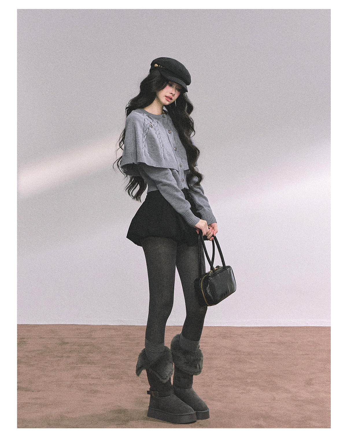 ShaoYeYan Miss Daisy American Knit Cable Cape Sweater