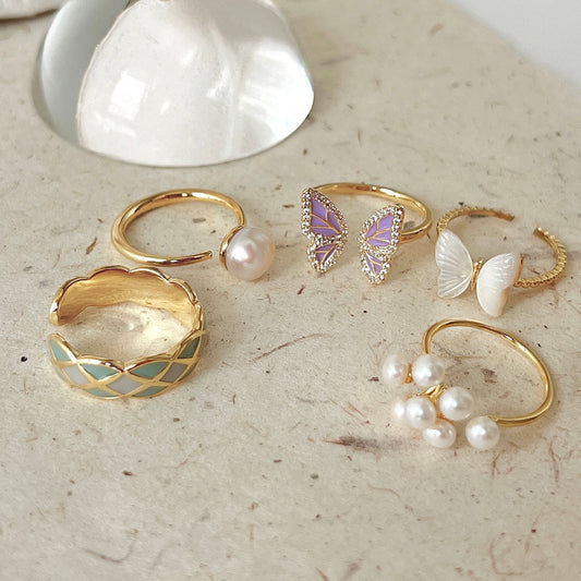 VIGVOG Pearl Butterfly Vintage Ring