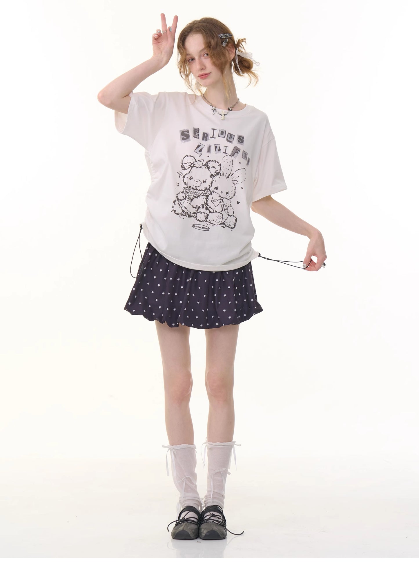 ziziFei Vintage Bunny Drawstring Tee