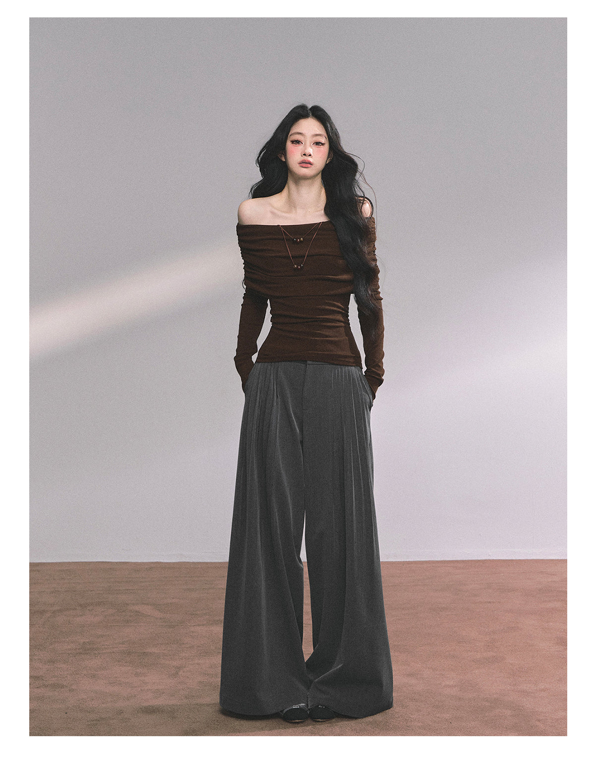 ShaoYeYan Reed College Off-Shoulder American Long Sleeve Top