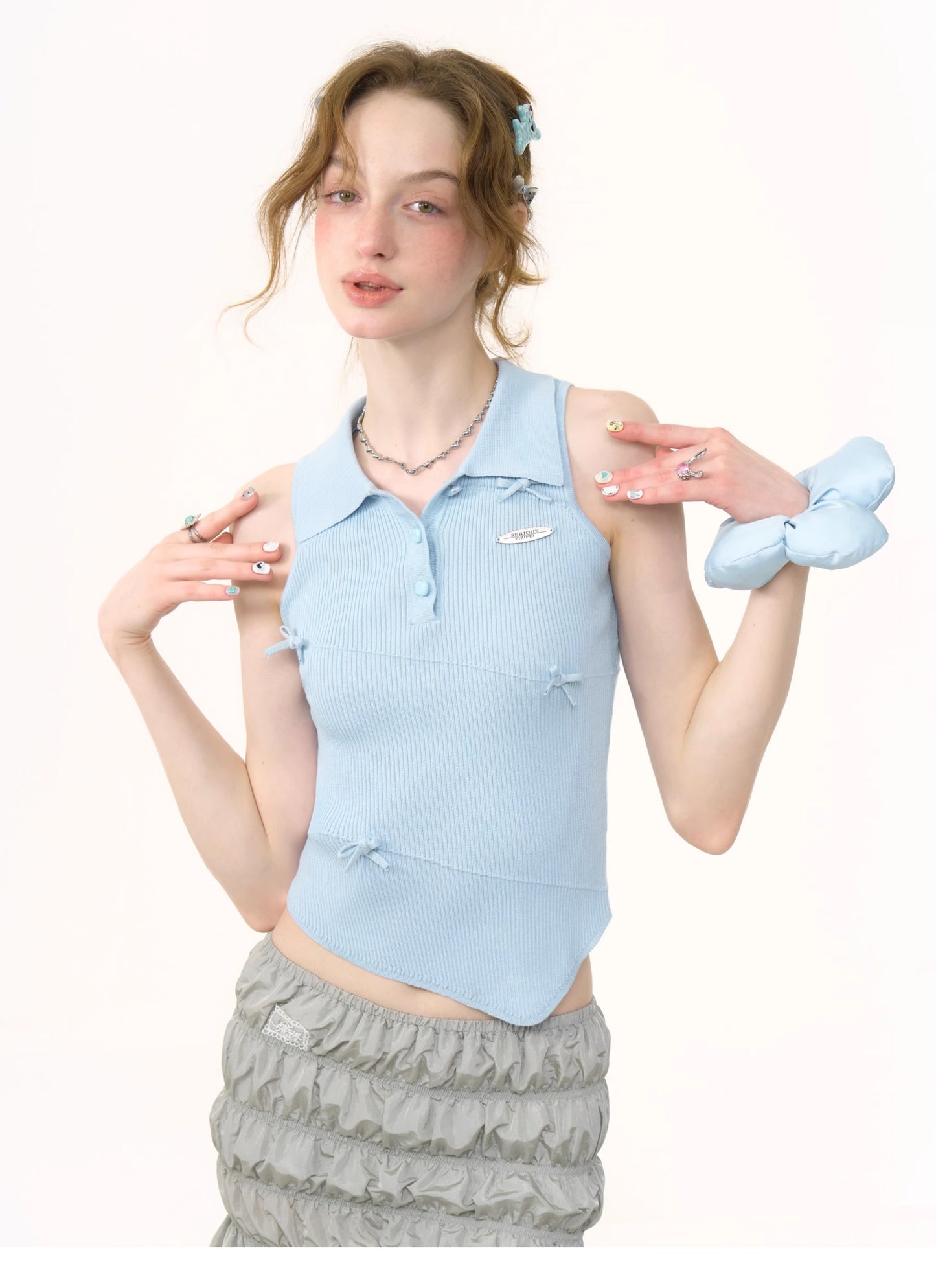 ziziFei Polo Bow-Knot Vest Top