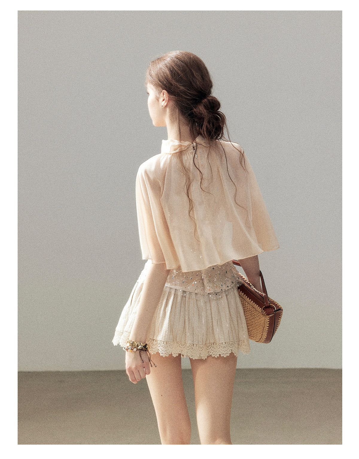 ShaoYeYan Aomalm Diffuse Nebula French Sheer Mesh Wrap Top