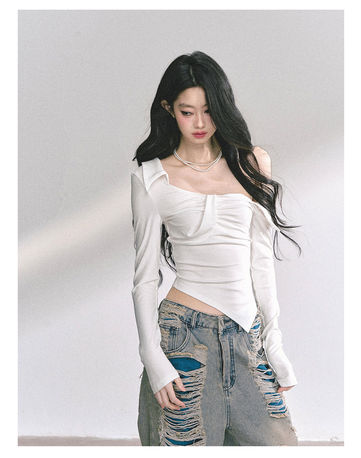SHAOYEYAN Korean Style Asymmetric Off-Shoulder Top