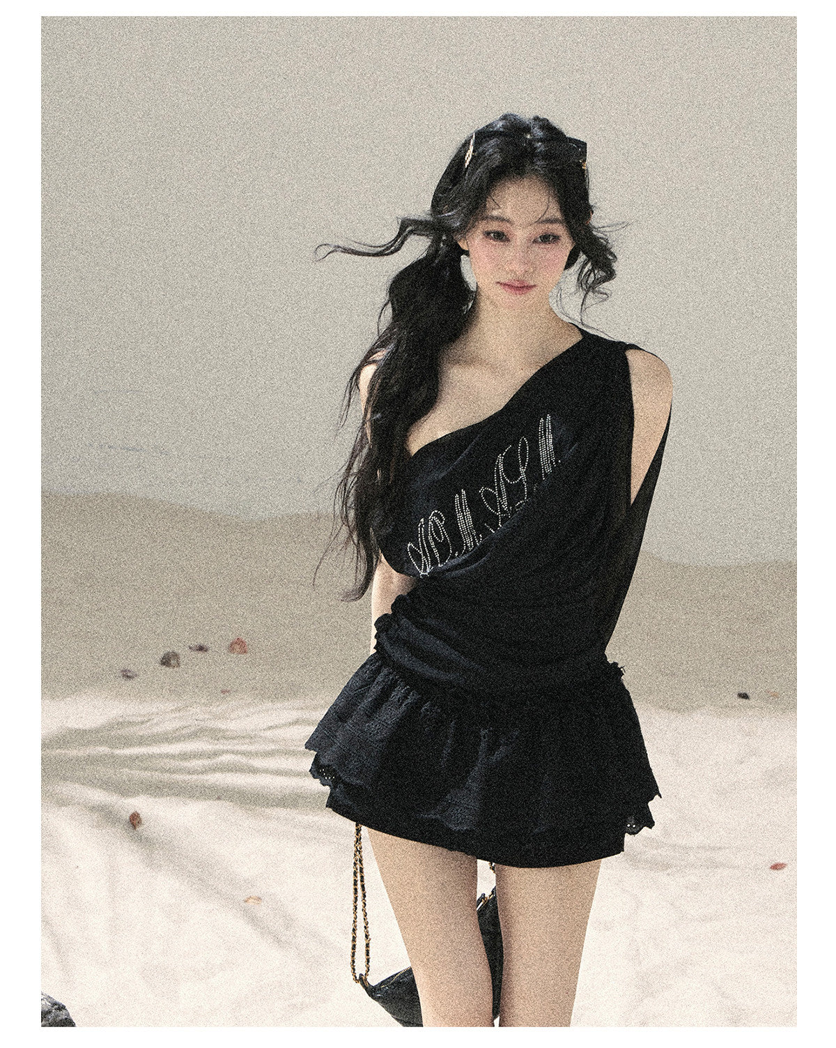 ShaoYeYan Aomalm Fragmented Starlight Korean Off-Shoulder Mesh Top