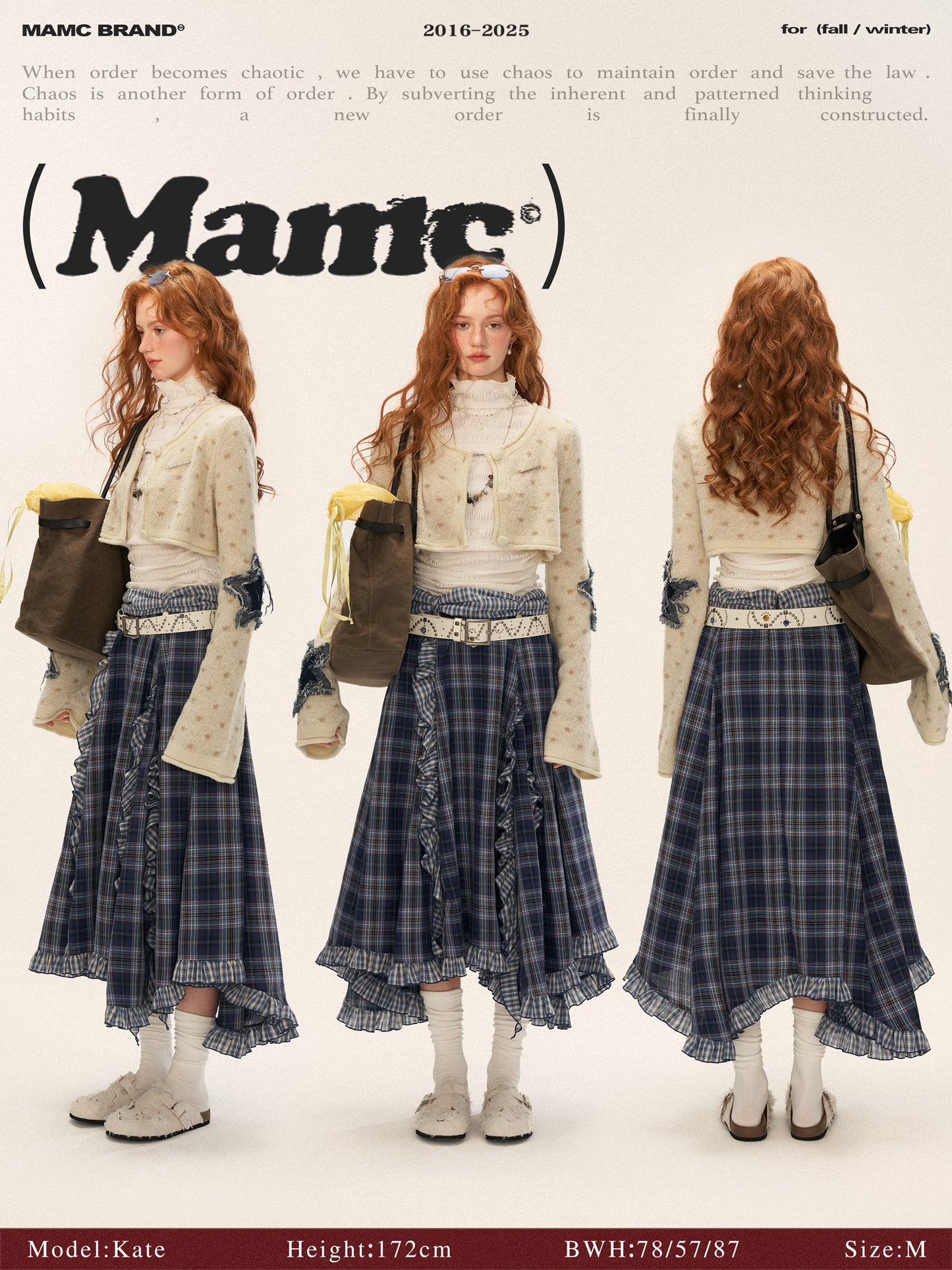 MAMC Asymmetrical Ruffle Hem Plaid Skirt