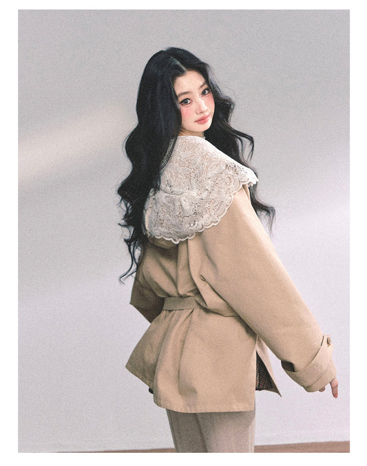 ShaoYeYan Verona Winter Loose Lace Hooded Trench Coat