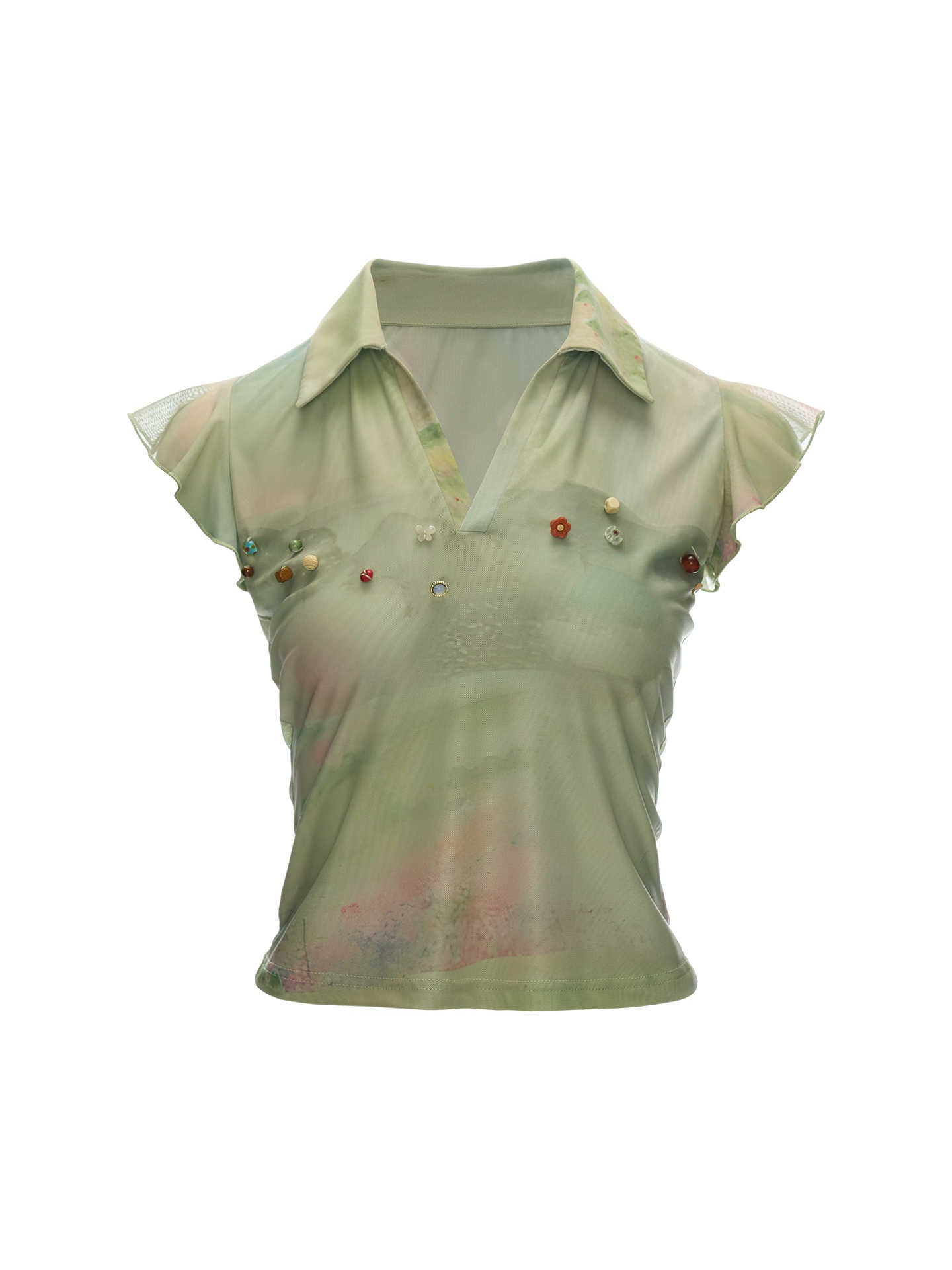 MAMC French Vintage Oil Painting Beaded Polo Tee