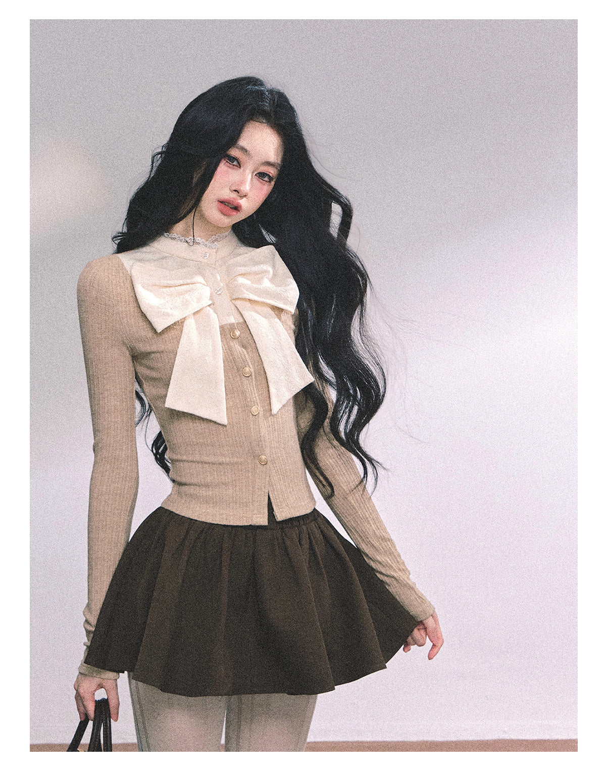 ShaoYeYan Chanson Crêpe Fake Two-Layer French Bow Lace T-Shirt