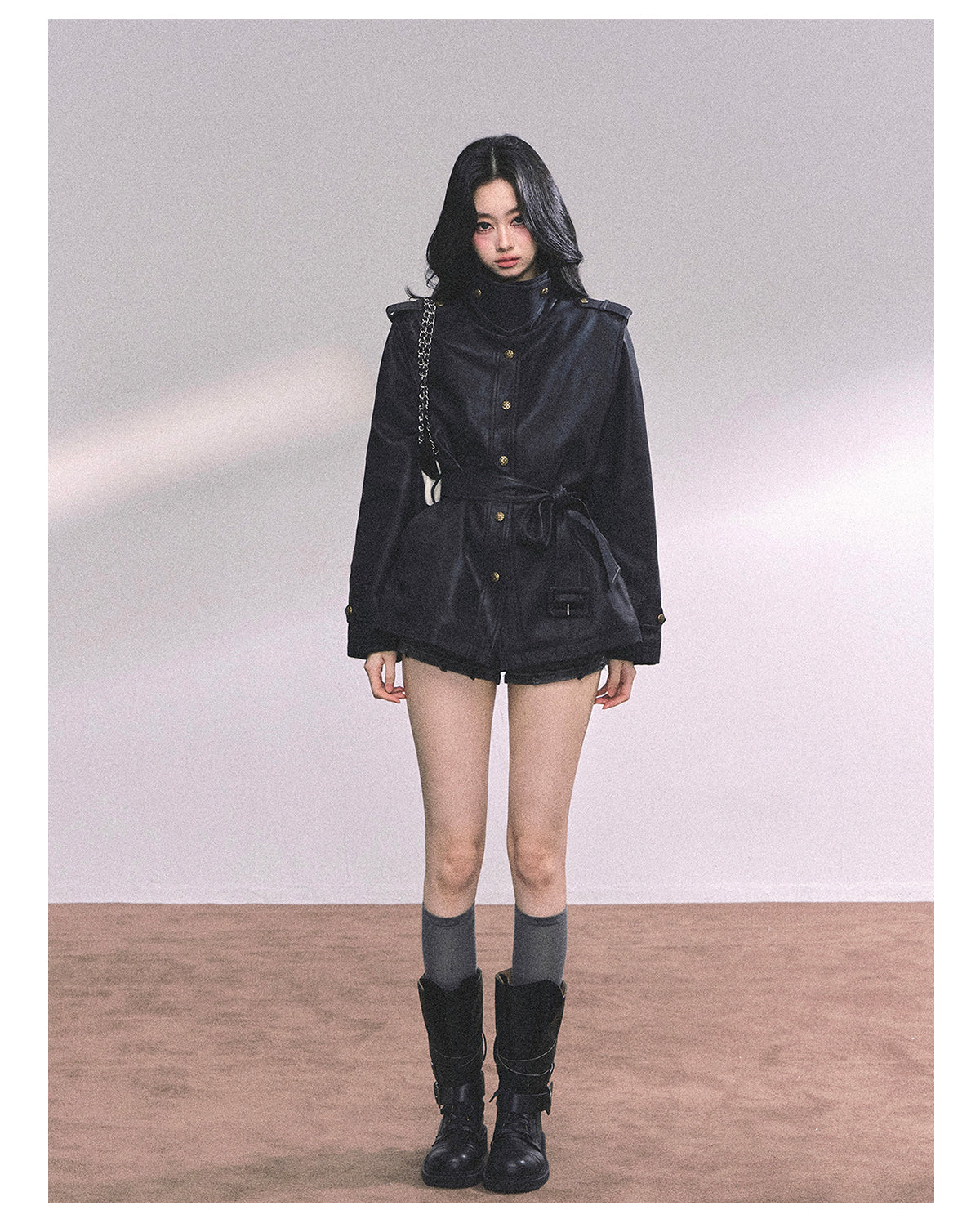 ShaoYeYan UK Time Zone Loose Fit Biker PU Leather Jacket