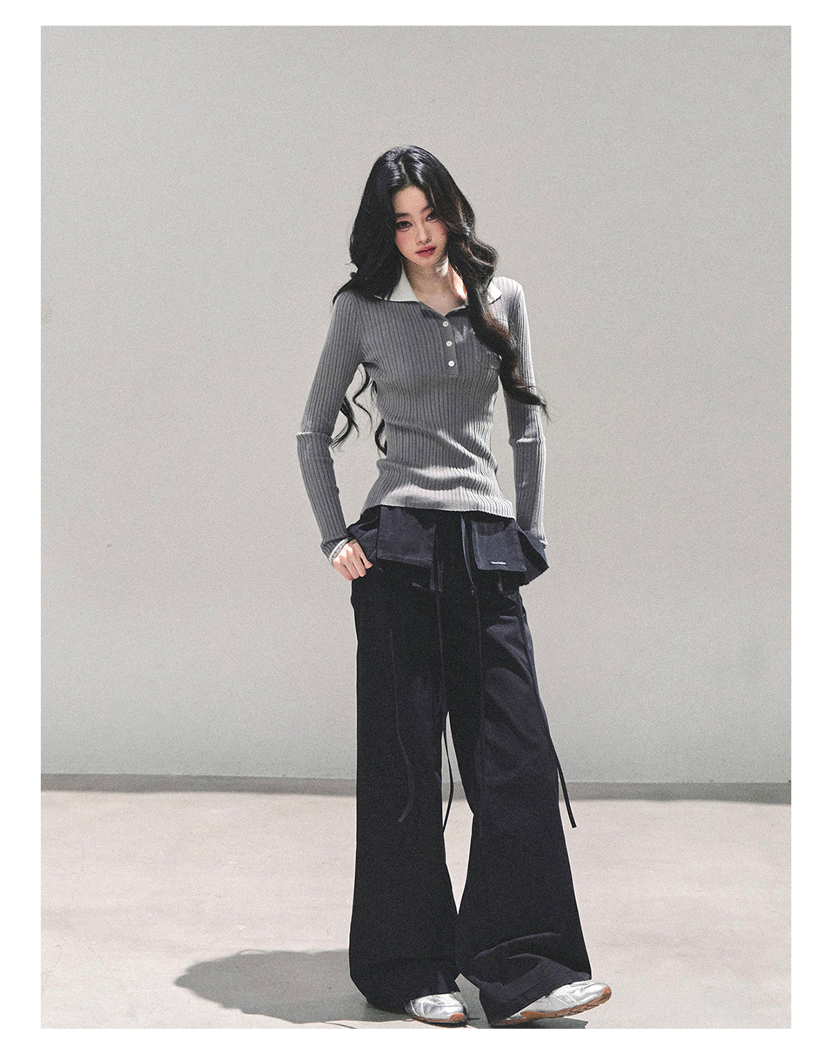 ShaoYeYan Wendy's Letter Long Sleeve Polo Knit Sweater