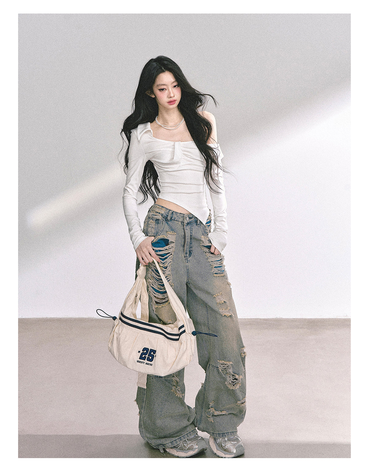 SHAOYEYAN Korean Style Asymmetric Off-Shoulder Top