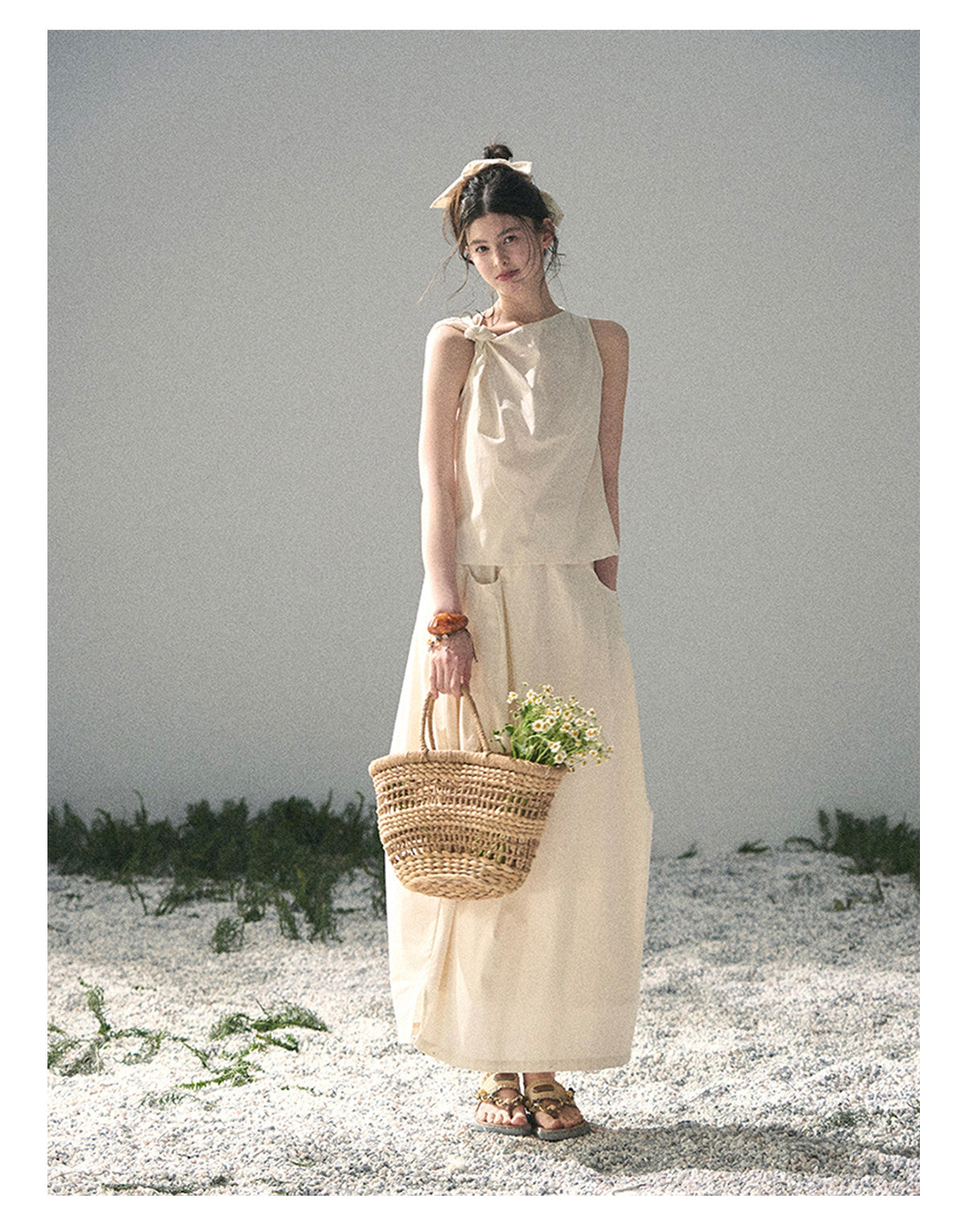 ShaoYeYan Aomalm White Pleated Poem Elegant Two-Piece Set