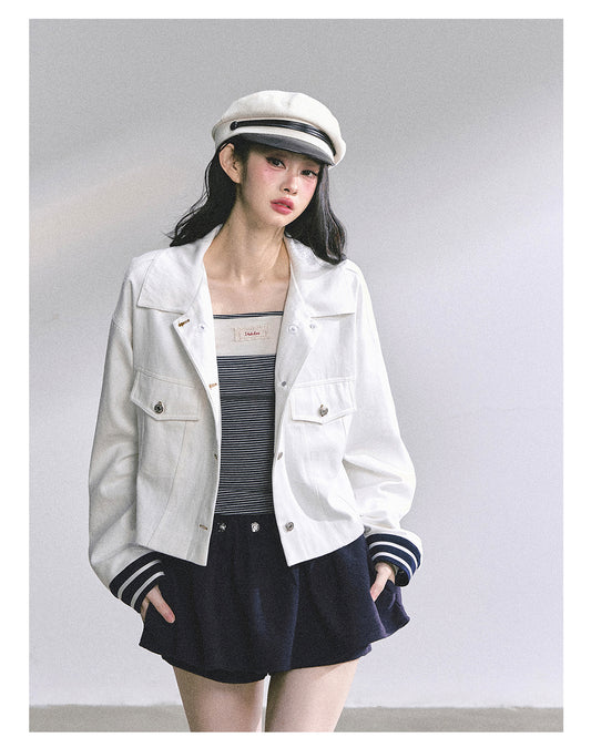 SHAOYEYAN Detachable Sailor Collar Denim Jacket (with detachable navy collar)
