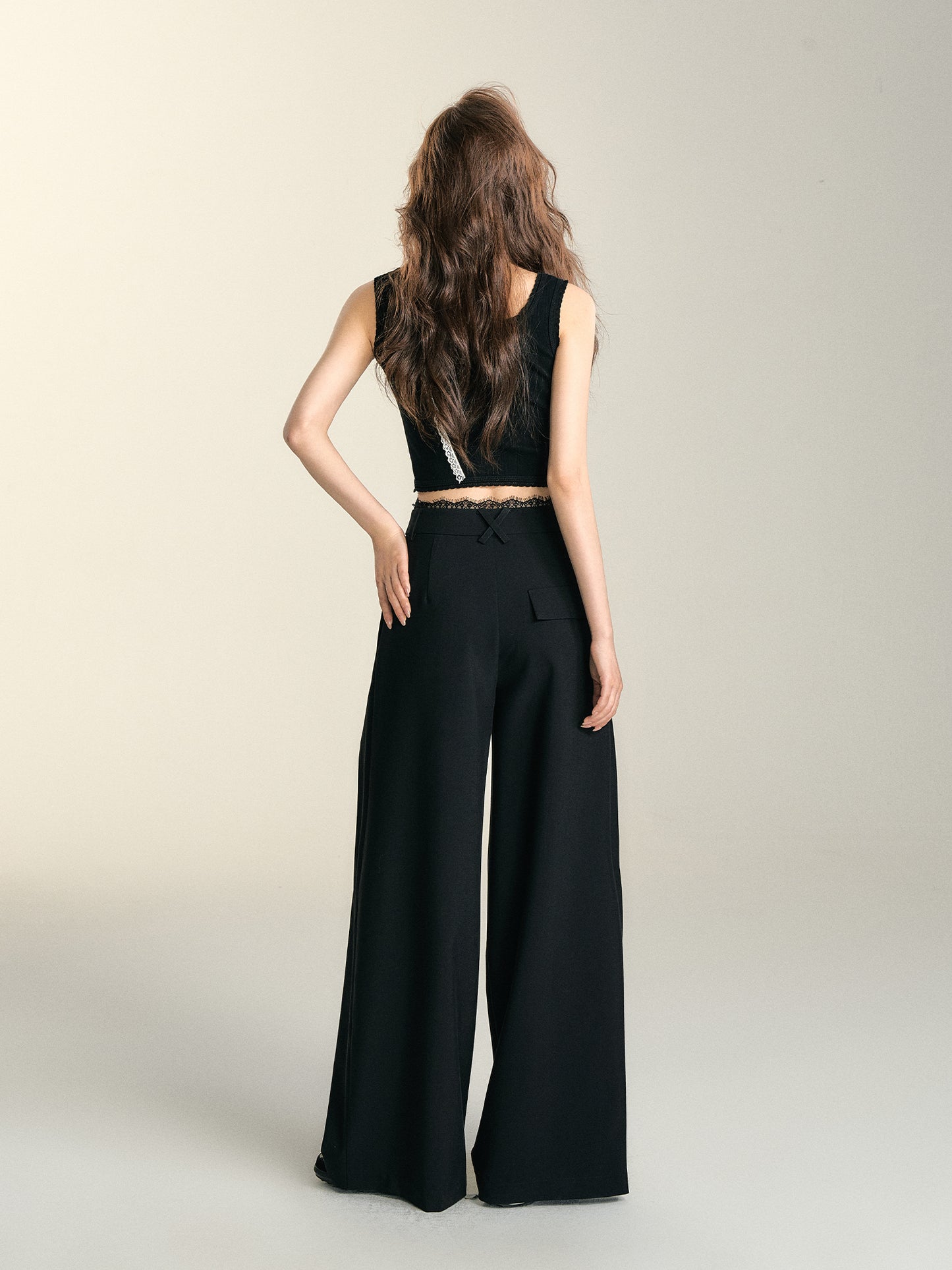 SOMESOWE Lace-Paneled Wide-Leg Trousers