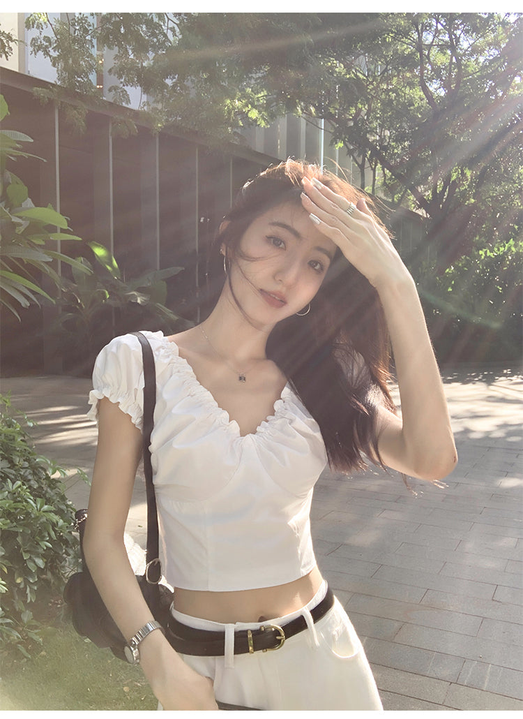 MULVAN French V-Neck Crop Top