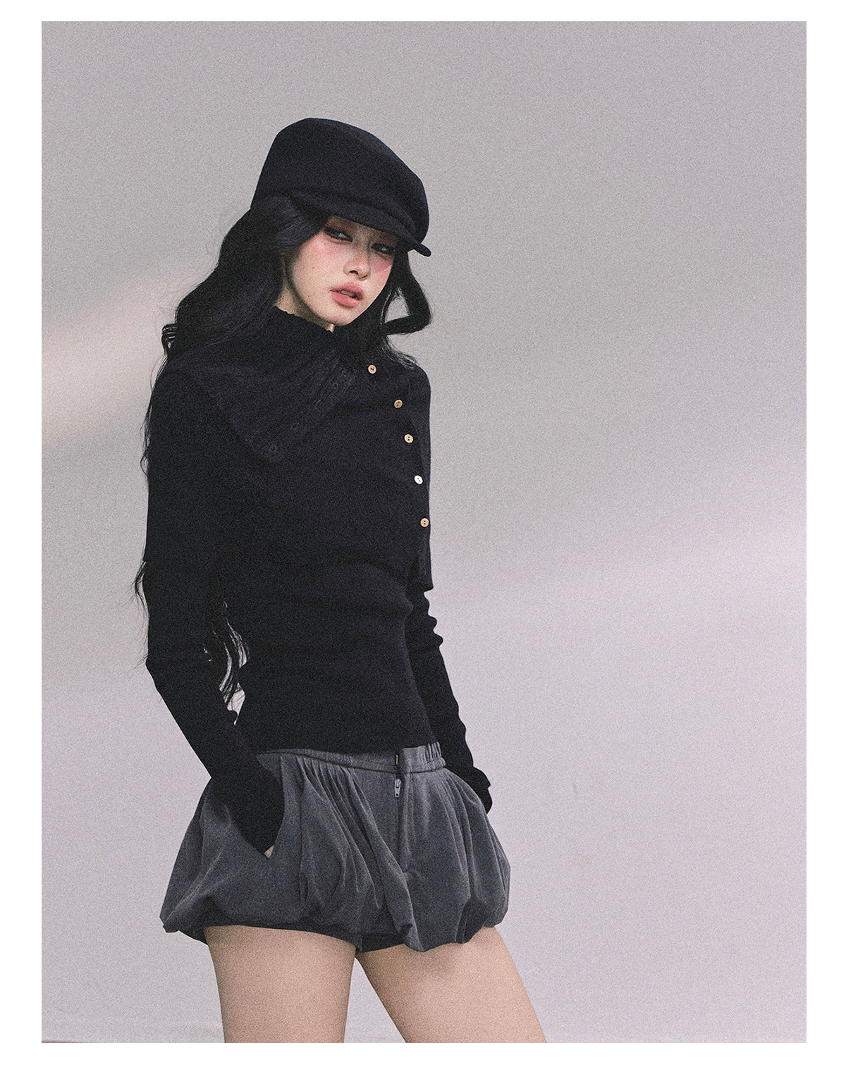 ShaoYeYan Noblewoman Waist-Defining Long Sleeve Knit Top