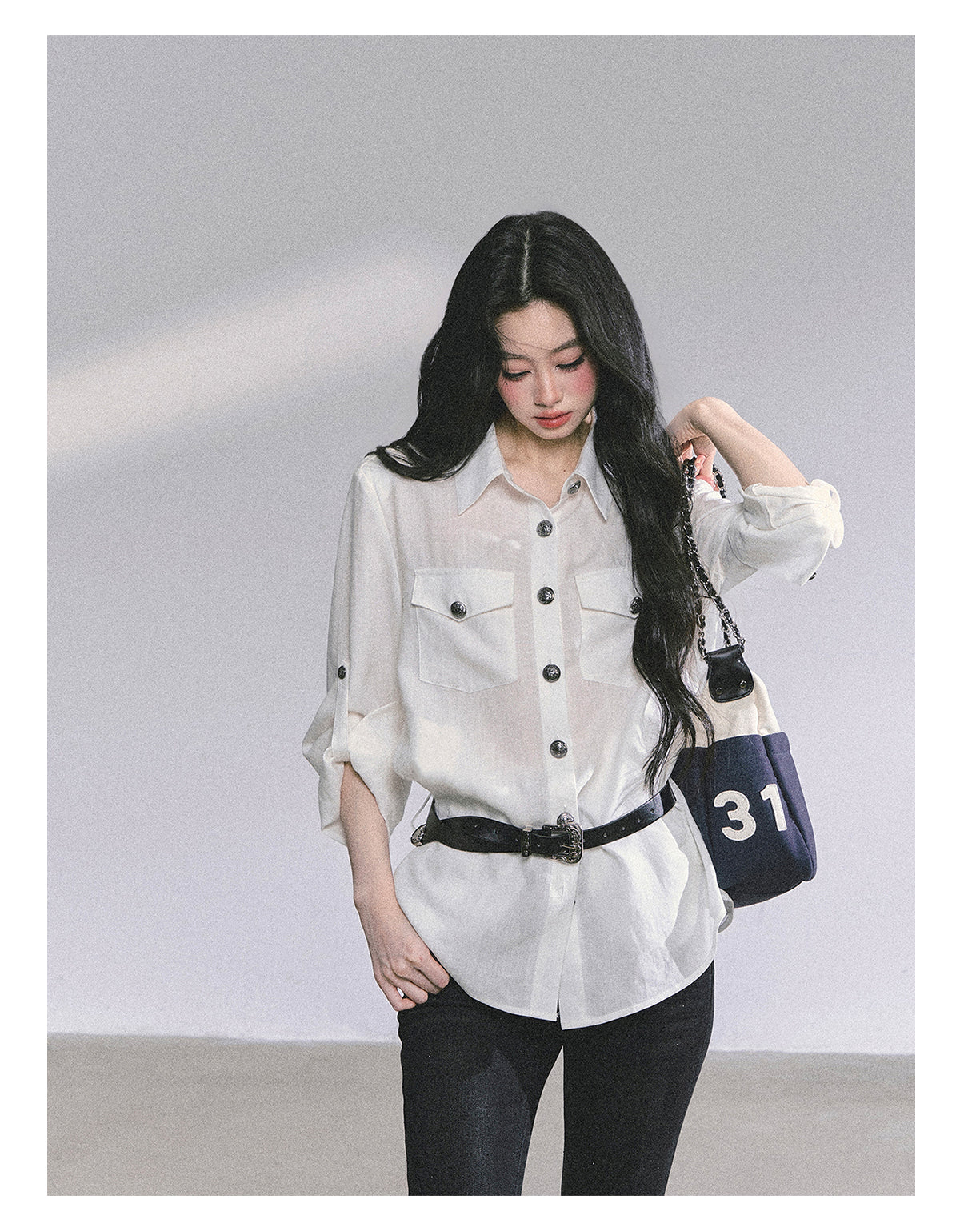 SHAOYEYAN Classic Basic Blouse (with shoulder pads and belt)