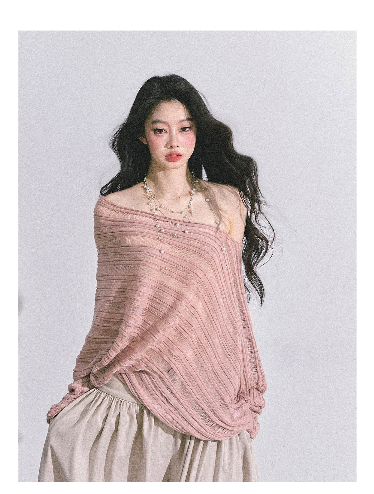 ShaoYeYan Gentle Sister French Style Off-Shoulder Knit Sweater