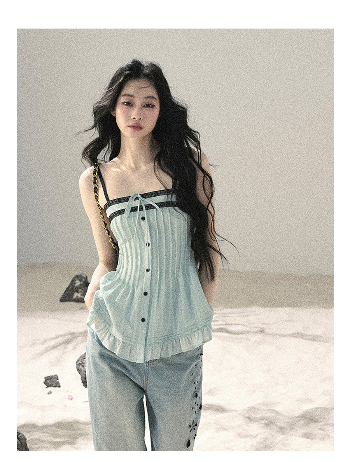 ShaoYeYan Aomalm Cool Sea Breeze Off-Shoulder French Lace Cami