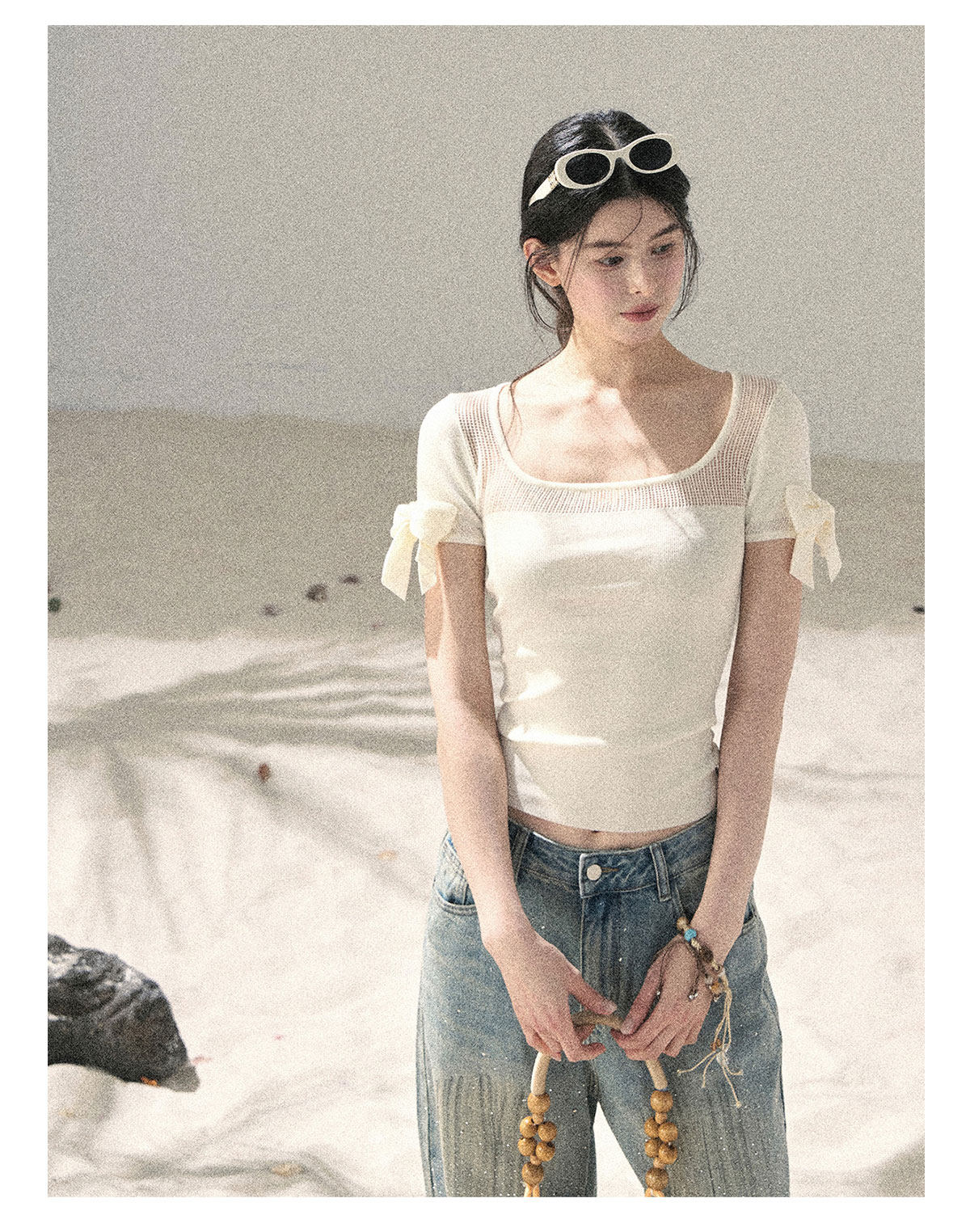 ShaoYeYan Aomalm Gentle Tide Shoulder-Fitted Hollow Crop Top