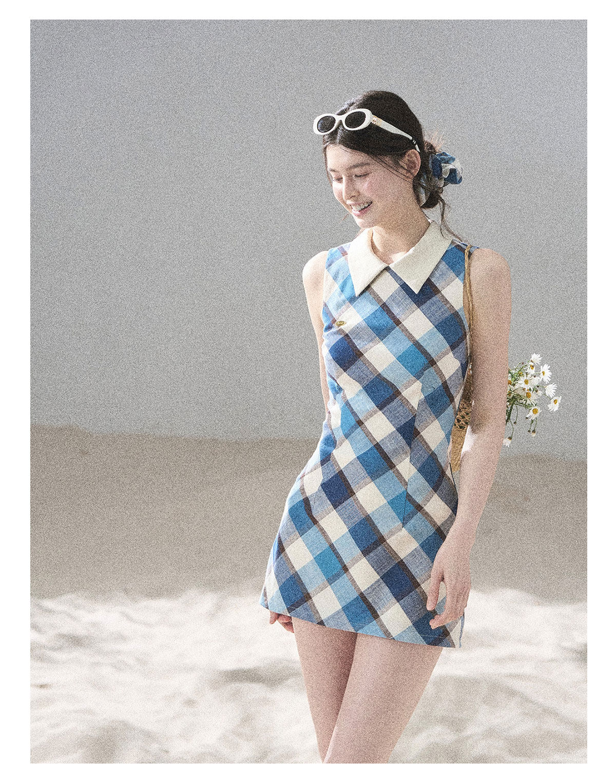 ShaoYeYan Aomalm Seaside Sunset French Polo Collar Argyle Dress