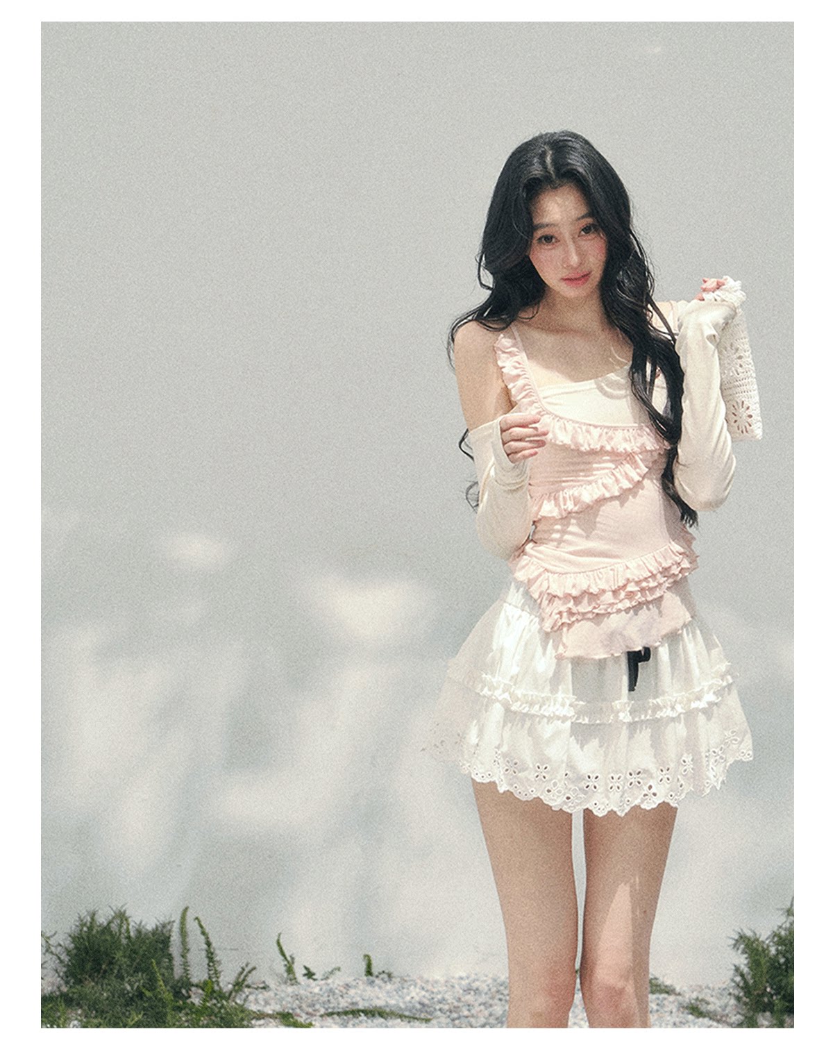 ShaoYeYan Aomalm Frosted Tenderness Fake Two-Layer Ruffle Top