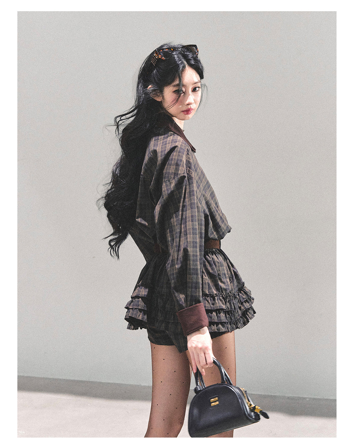 ShaoYeYan Sunset Trajectory Polo Plaid Dress