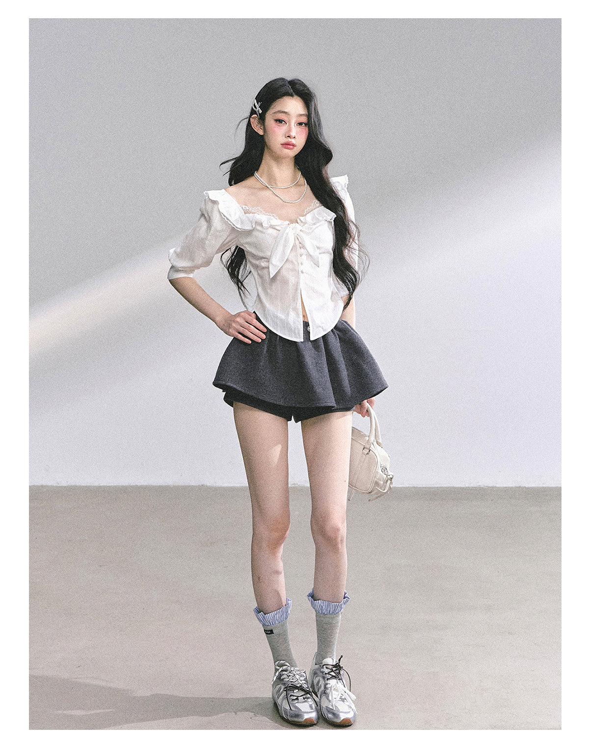 SHAOYEYAN French White Lace Waist-Defining Blouse