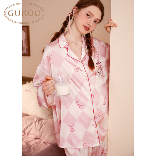 Gukoo Marie Cat Print Pajama Set