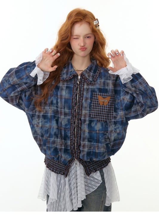 ZiziFei "Navy Secret" Plaid Jacket
