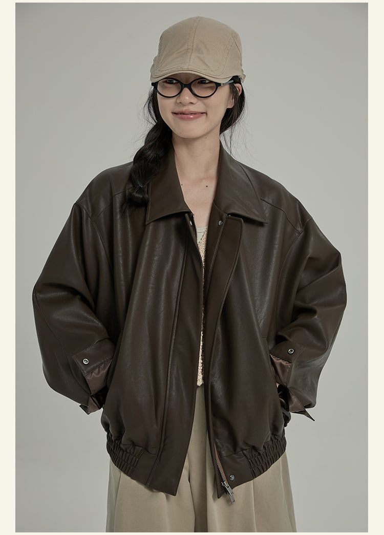 HAVERICE Classic Soft Leather Zip-Up Coat
