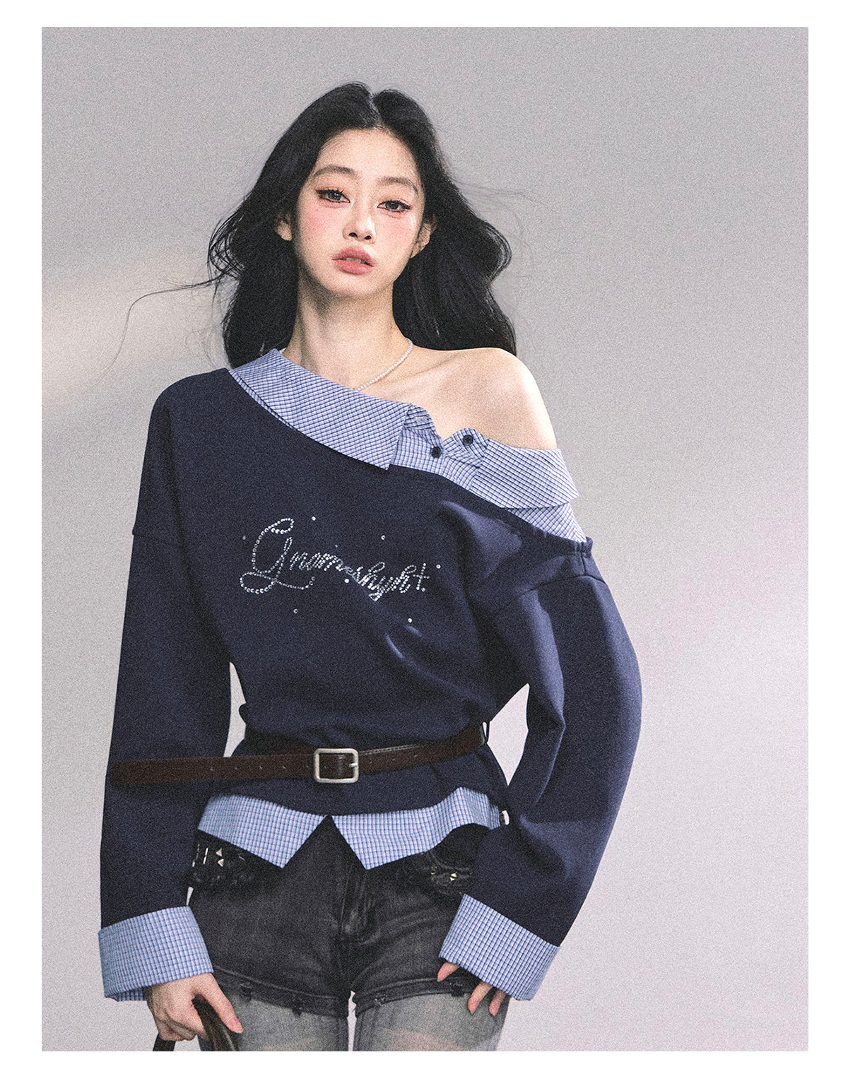 ShaoYeYan Leicester Girls High Fake Two-Piece American Plaid Hoodie