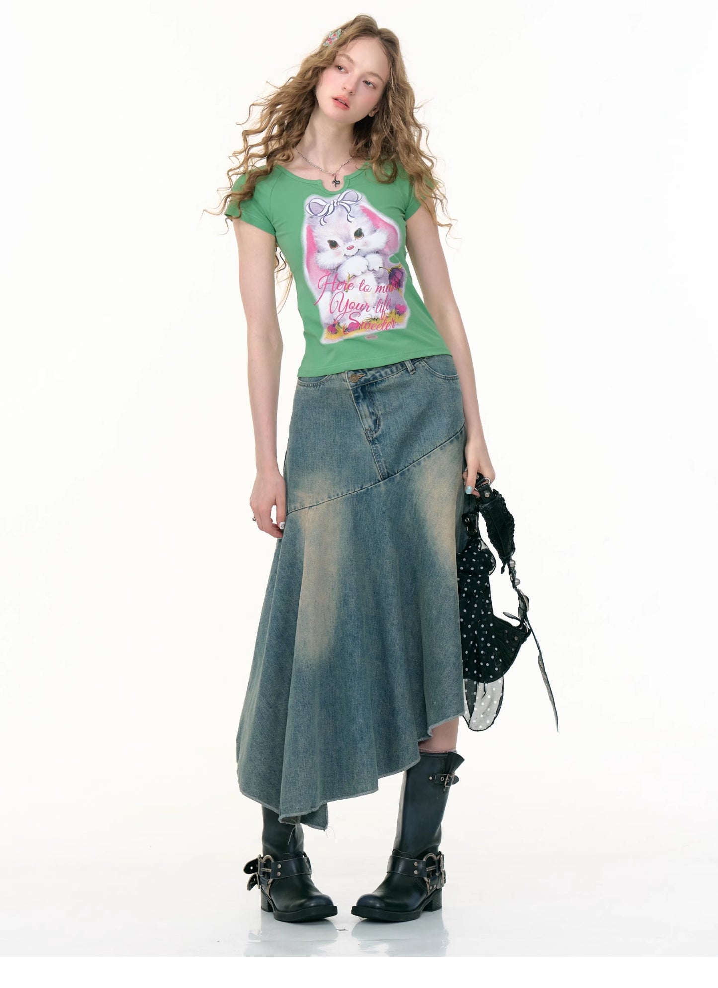 ZiziFei Asymmetrical Denim Midi Skirt