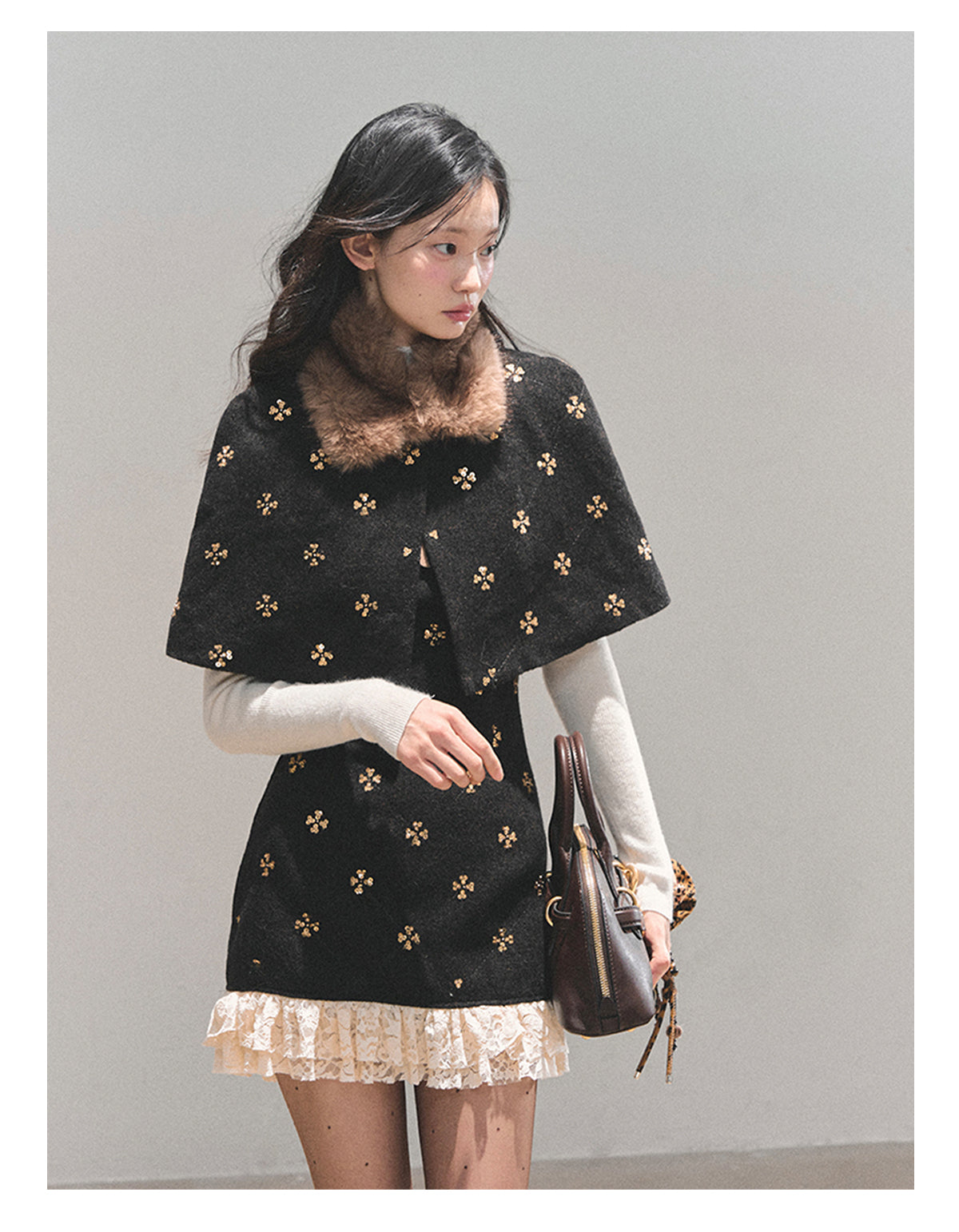 ShaoYeYan Aomalm Waltz on a Snowy Night Wool Cape Dress