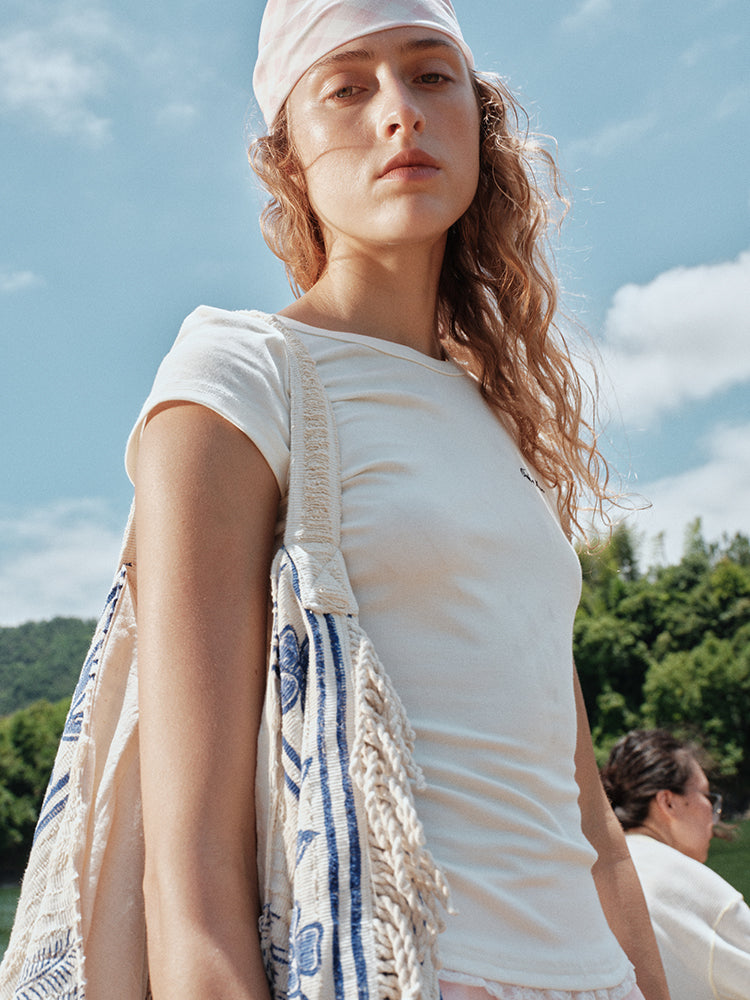 OAKMOO 'Sunlit Serenity' Lace Trim Tee