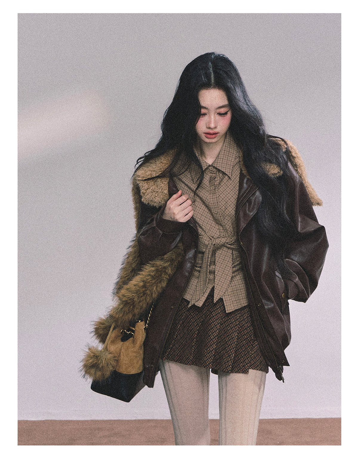 ShaoYeYan Loose Fit Lamb Fur Leather Jacket