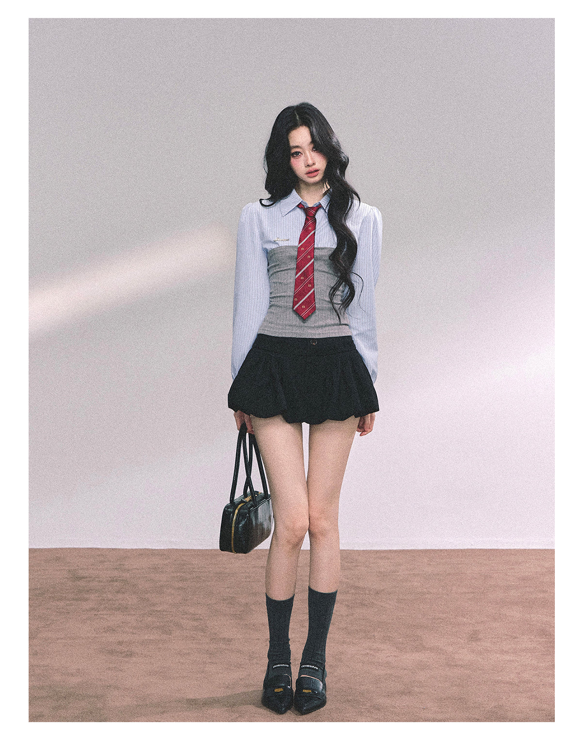 ShaoYeYan Edinburgh College Fake Two-Piece Striped Polo Knit Shirt