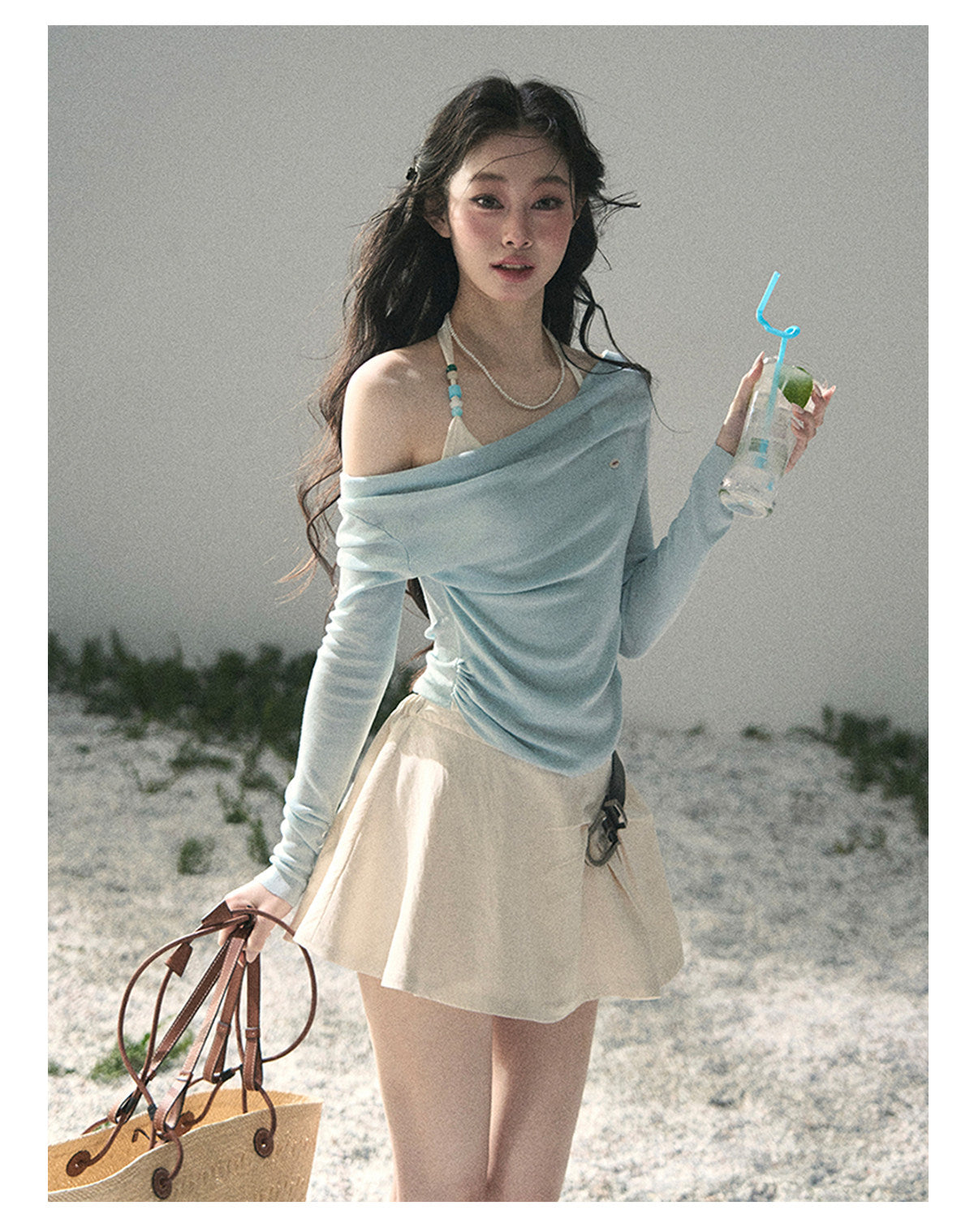 ShaoYeYan Aomalm Frosting on the Shoulder Fake Two-Layer Halter Top