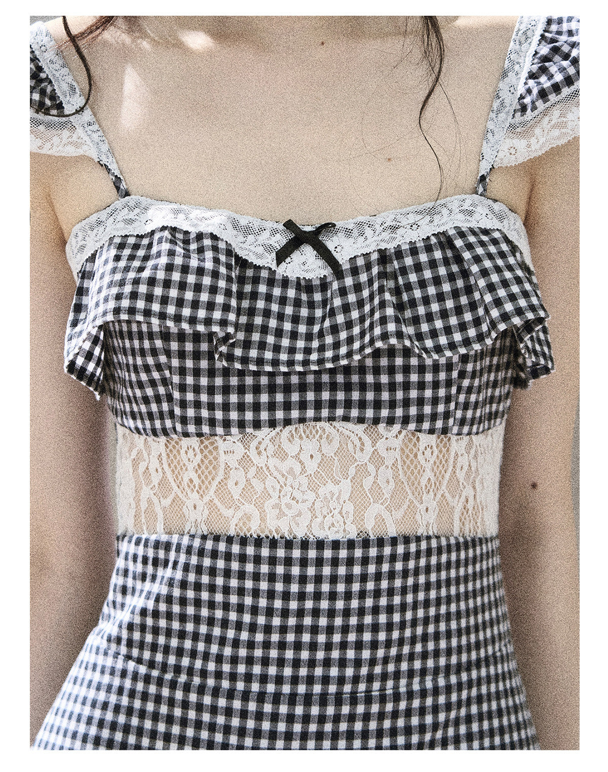 ShaoYeYan Aomalm She in Old Film Frames French Lace Plaid Dress