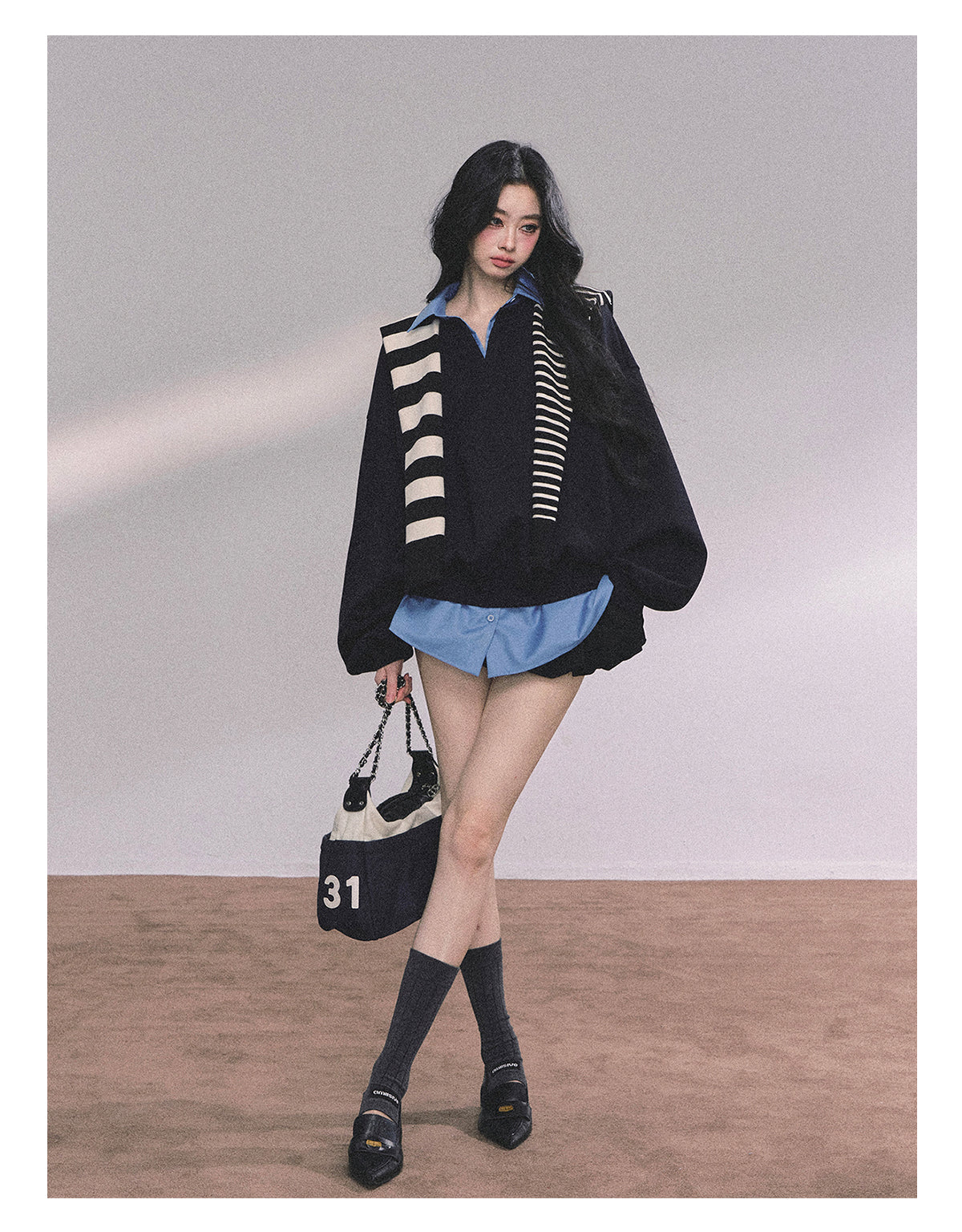 ShaoYeYan High IQ College Fake Two-Piece American Loose Fit Hoodie