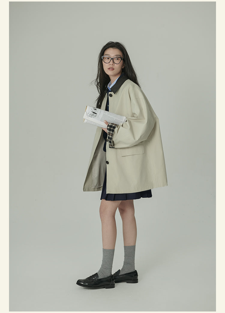 HAVERICE Retro Old Letters Trench Coat