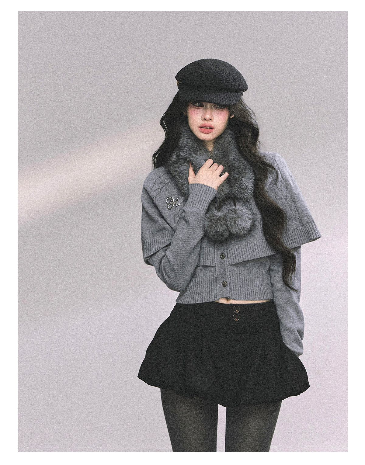 ShaoYeYan Miss Daisy American Knit Cable Cape Sweater