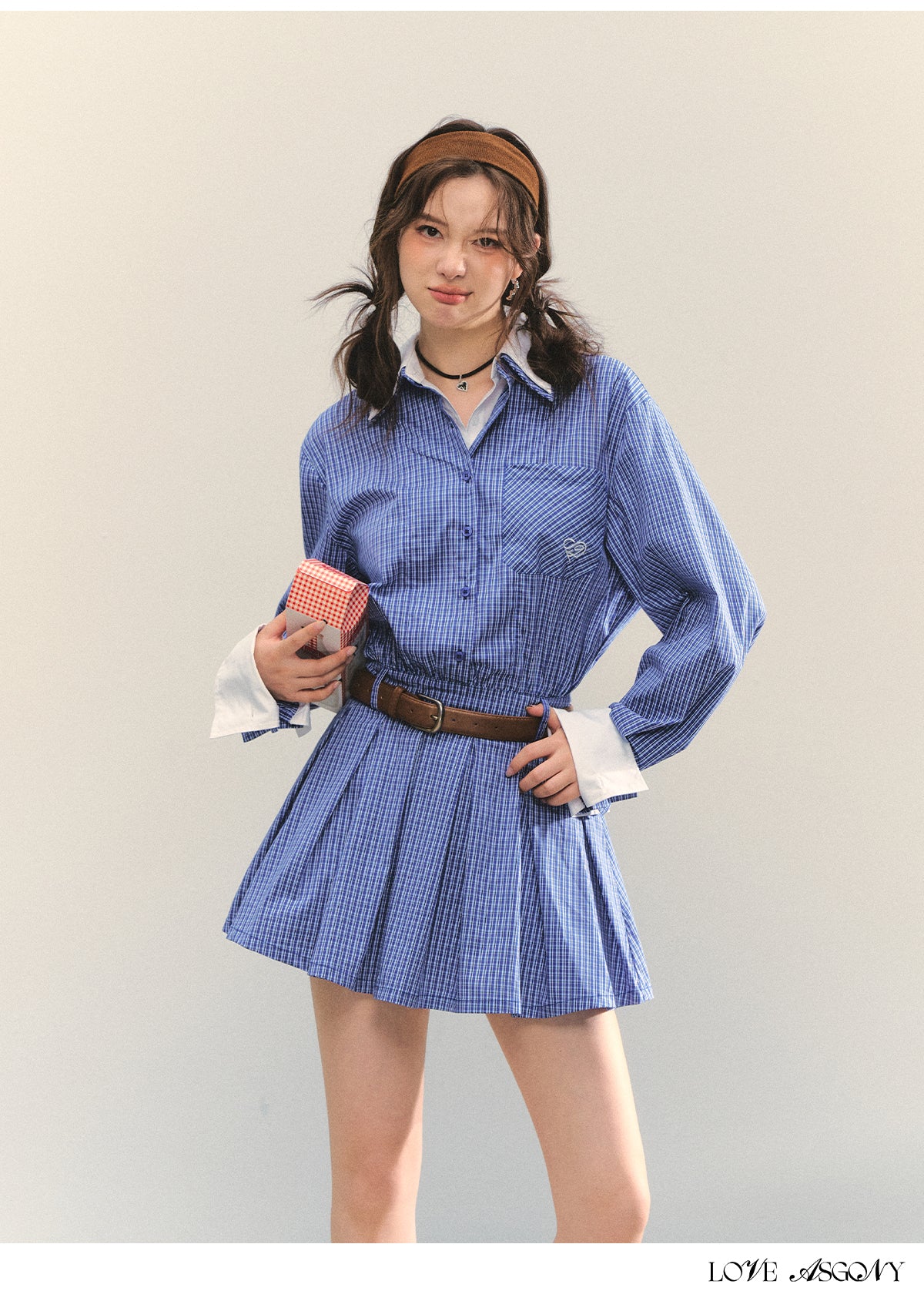 AsGony MIU Style Cape Fake Two-Piece Dress
