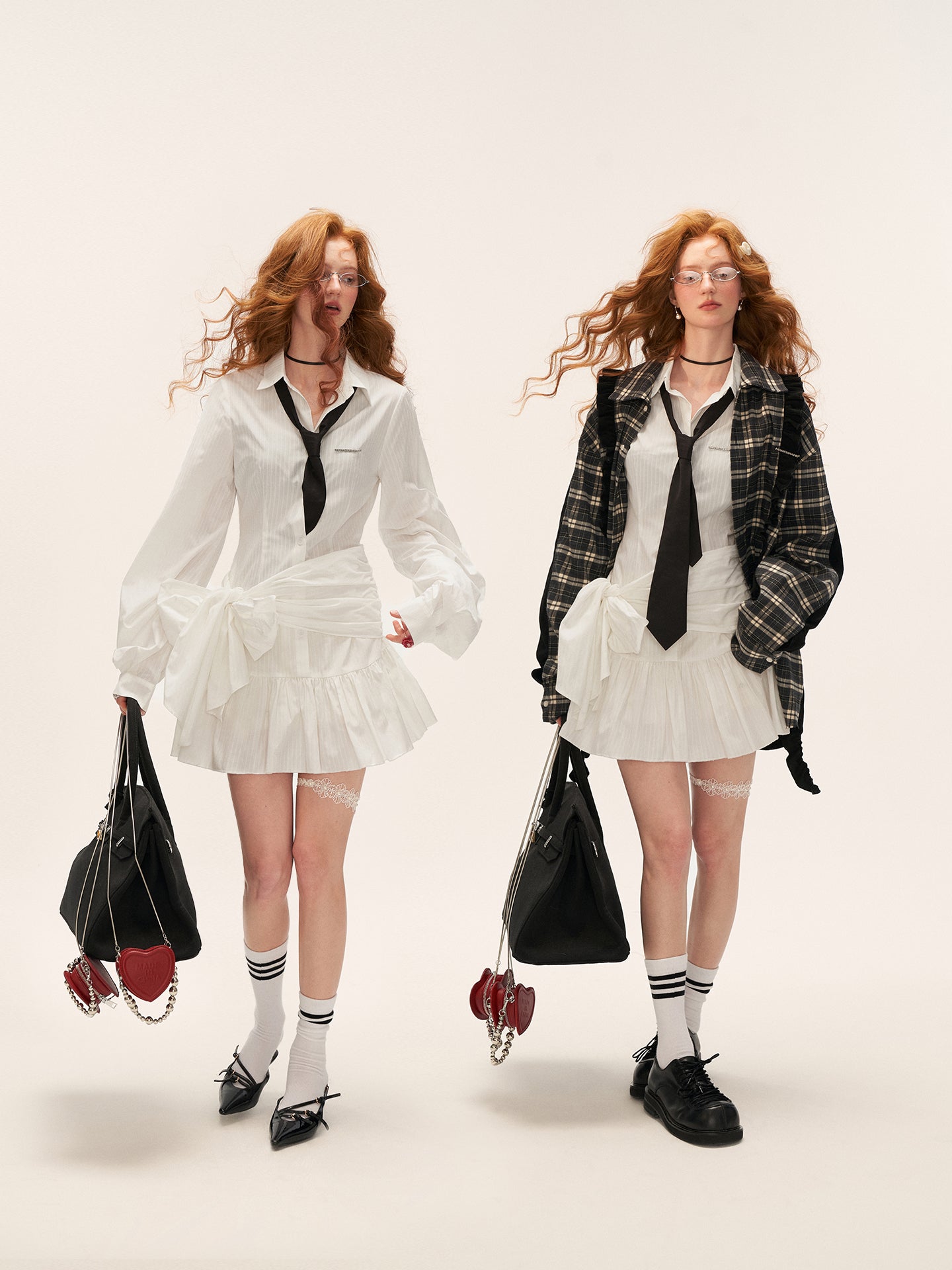 MAMC White Textured Bow Shirt Dress
