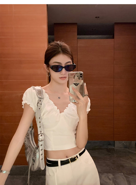 MULVAN French V-Neck Crop Top