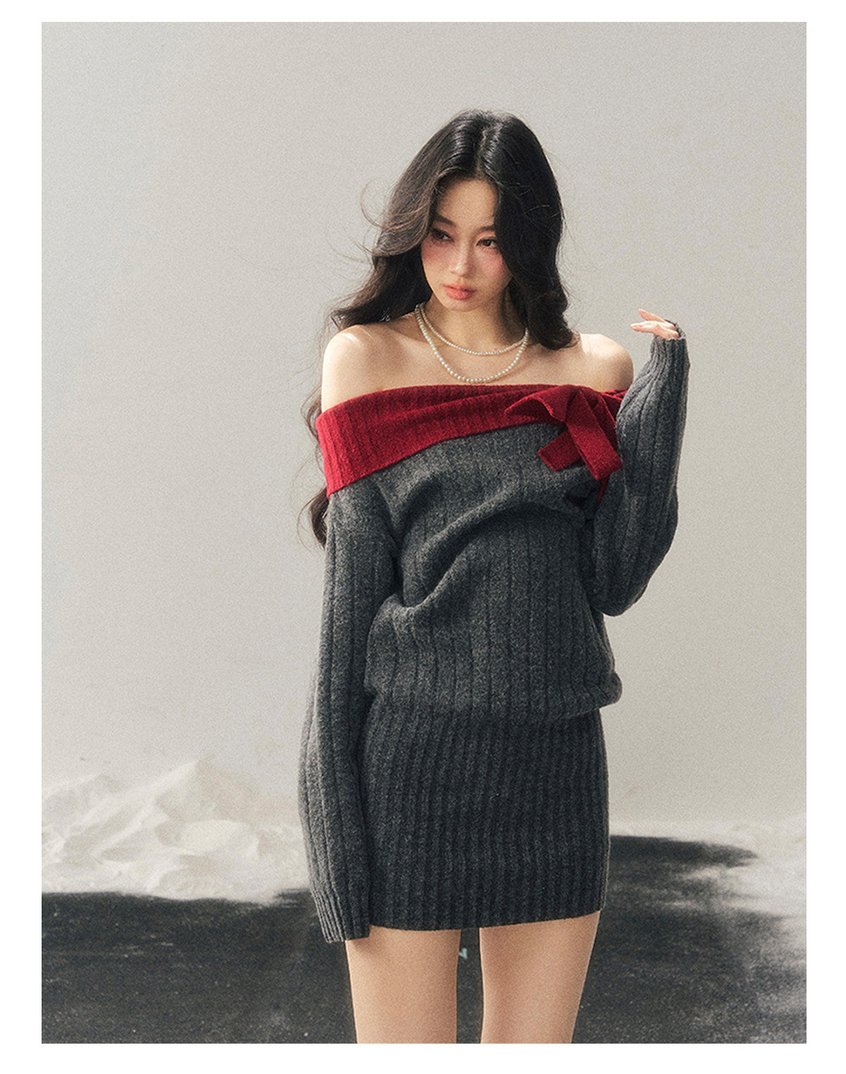 ShaoYeYan Aomalm Memory's Snow Depth Off-Shoulder Sweater Dress