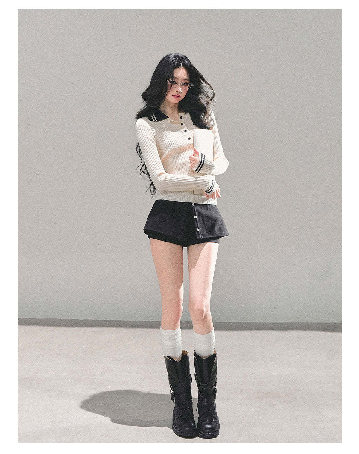 ShaoYeYan Wendy's Letter Long Sleeve Polo Knit Sweater