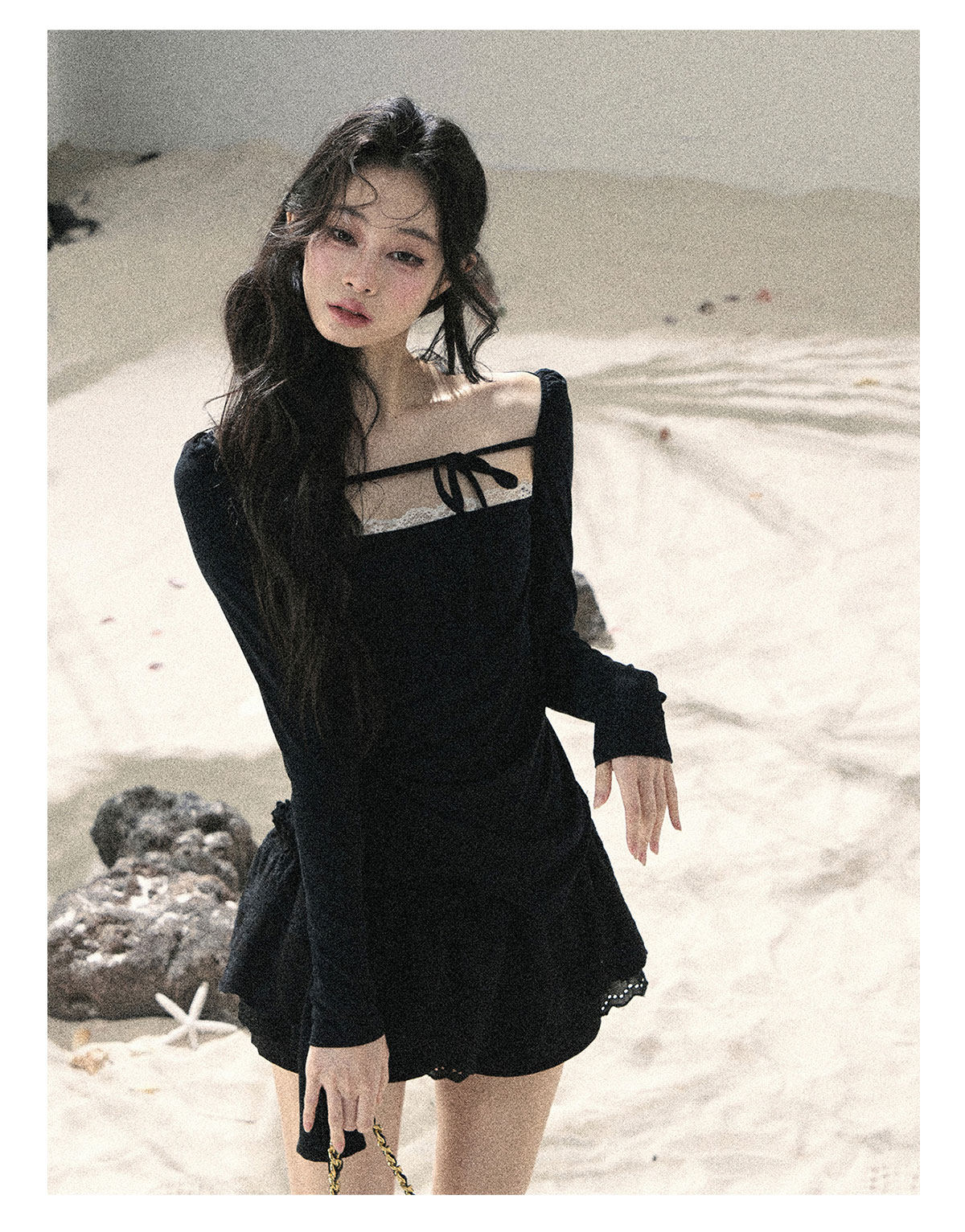 ShaoYeYan Aomalm Suspended Moonlight Long Sleeve Square Neck Lace Top