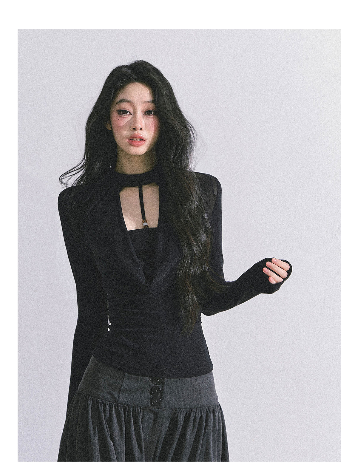 ShaoYeYan Baddie Hot Girl Fake Two-Layer Long Sleeve Top