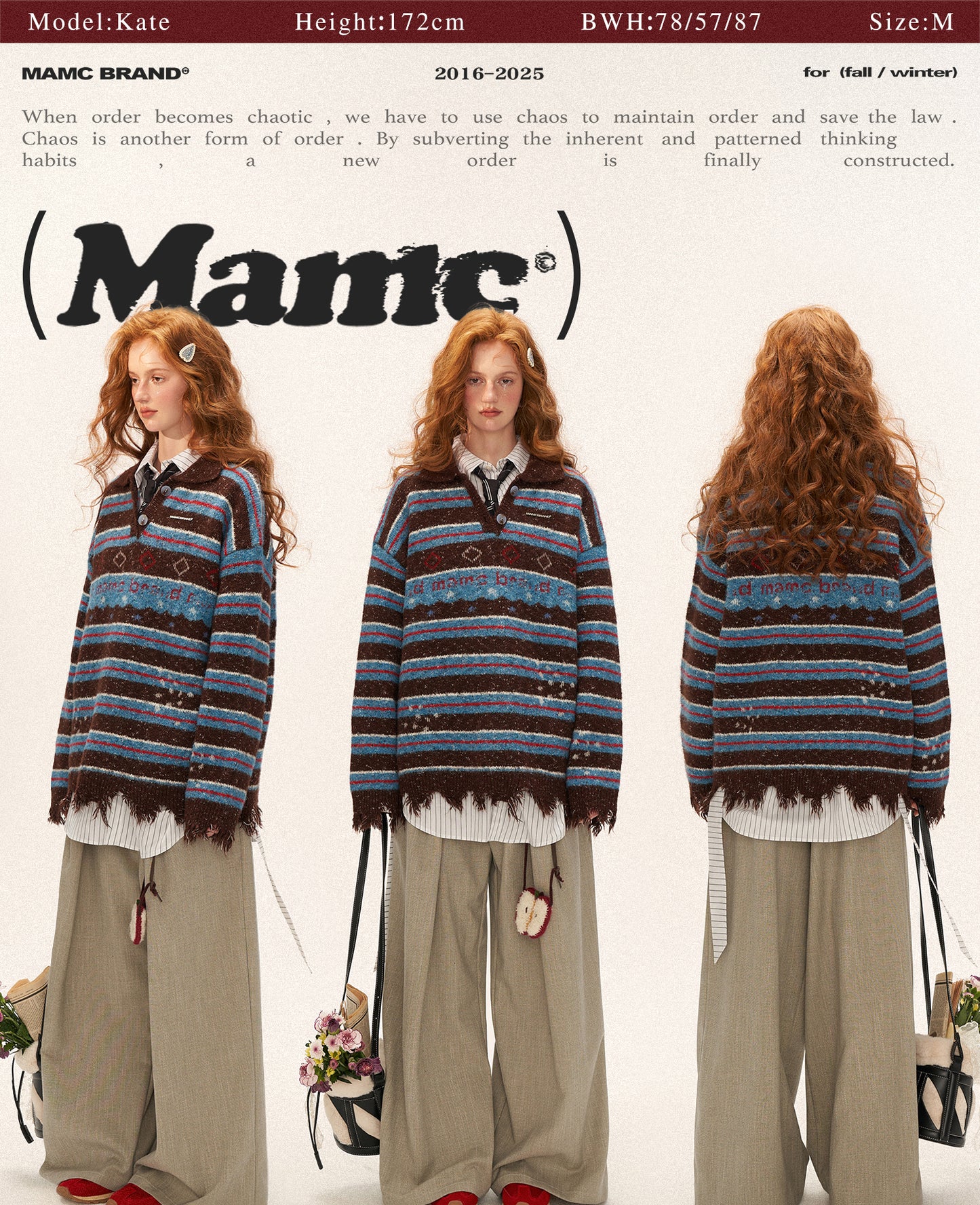 MAMC Star Striped Polo Collar Sweater